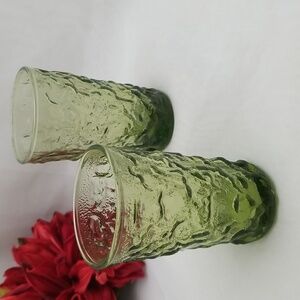 Anchor Hocking Milano Avacado Green Crinkle Juice Glasses